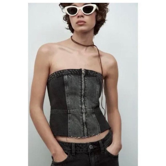 5/25$ Dark gray denim tube top | Zara - Picture 2 of 4